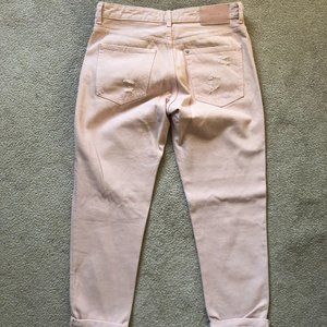 Ladies &Denim Boyfriend Low Waist Light Pink Denim Jeans, Size 28” waist